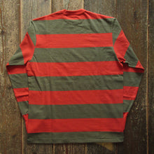 画像をギャラリービューアに読み込む, 【FREEWHEELERS/フリーホイーラーズ】“HORIZONTAL STRIPED” SET-IN LONG SLEEVE T-SHIRT CHILI RED × DARK OLIVE