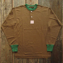 画像をギャラリービューアに読み込む, 【FREEWHEELERS/フリーホイーラーズ】“HENLEY NECKED” LONG SLEEVE SHIRT BROWN × TARF GREEN