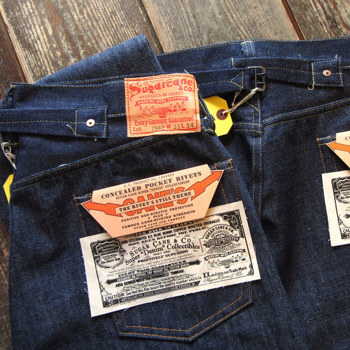 SUGAR CANE Super “Denim” Collectibles #05 14.25oz. BLUE DENIM WAIST OVERALLS “1942” MODEL