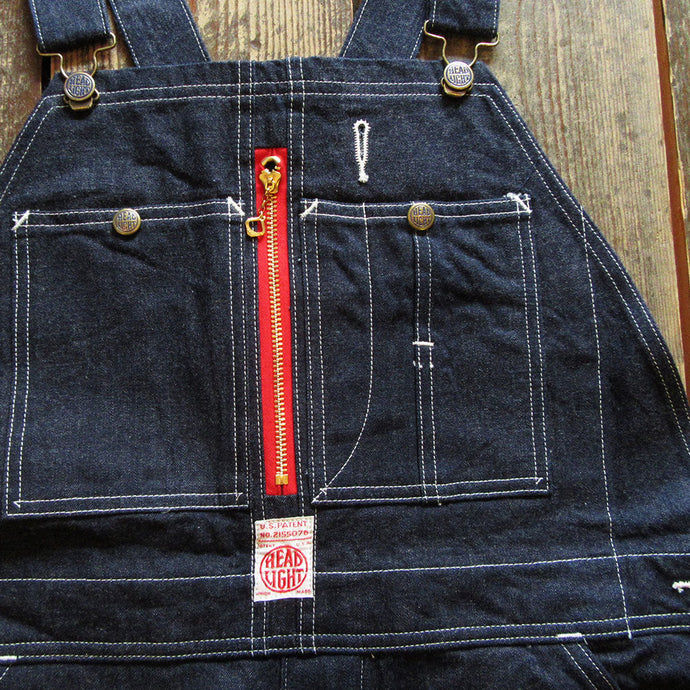 HEADLIGHT 11oz. BLUE DENIM LOW BACK OVERALLS
