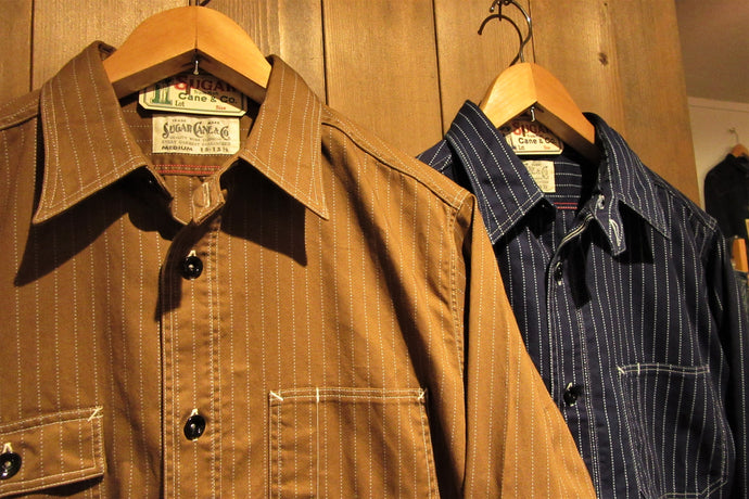 SUGAR CANE FICTION ROMANCE 8.5oz.WABASH STRIPE WORK SHIRT