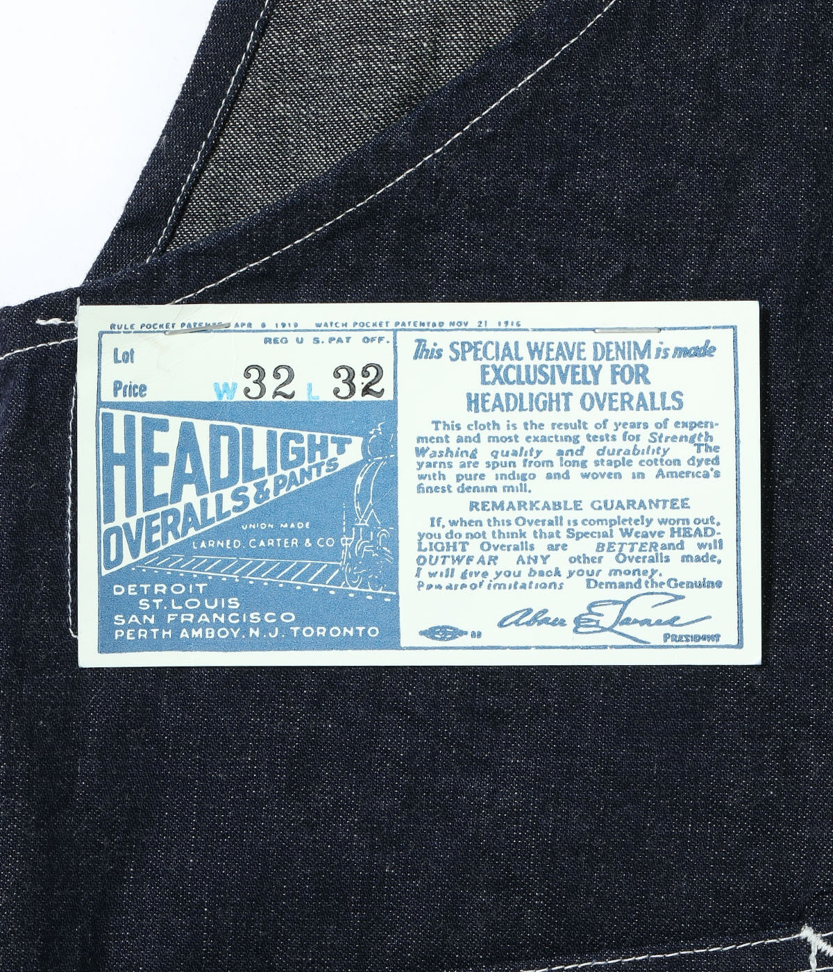 HEADLIGHT/ヘッドライト】 9.5oz. SPECIAL WEAVE DENIM HIGH BACK