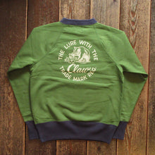 画像をギャラリービューアに読み込む, 【FREEWHEELERS/フリーホイーラーズ】“THE LURE WITH THE CLAW” RAGLAN SLEEVE SWEAT SHIRT YELLOW GREEN ｘ OLD NAVY
