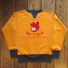画像をギャラリービューアに読み込む, 【FREEWHEELERS/フリーホイーラーズ】“Devil Dog” DOUBLE V SWEAT SHIRT OLD GOLD ｘ DEEP BLUEBERRY
