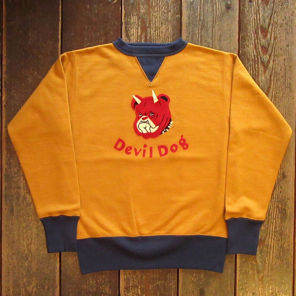 【FREEWHEELERS/フリーホイーラーズ】“Devil Dog” DOUBLE V SWEAT SHIRT OLD GOLD ｘ DEEP BLUEBERRY